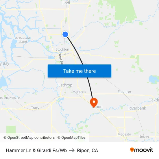 Hammer Ln & Girardi Fs/Wb to Ripon, CA map