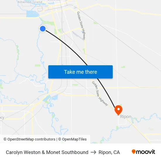 Carolyn Weston & Monet Southbound to Ripon, CA map