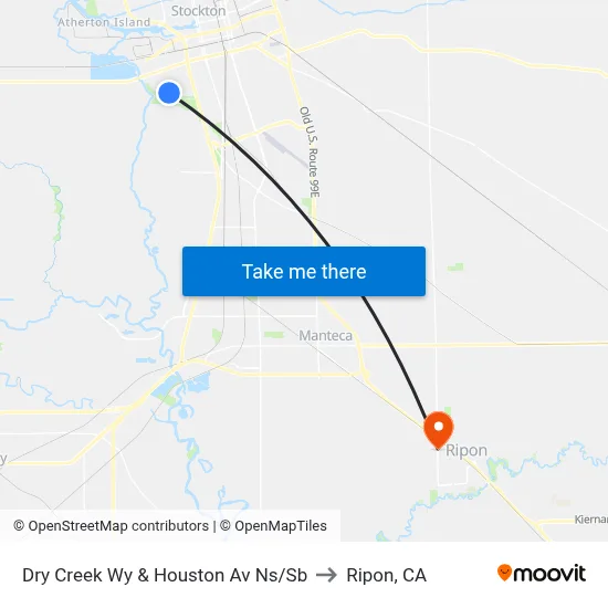 Dry Creek Wy & Houston Av Ns/Sb to Ripon, CA map