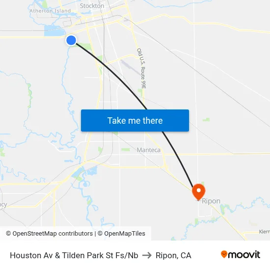 Houston Av & Tilden Park St Fs/Nb to Ripon, CA map