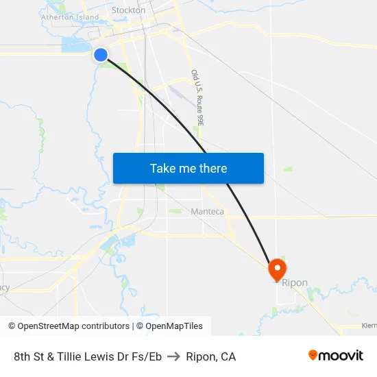 8th St & Tillie Lewis Dr Fs/Eb to Ripon, CA map