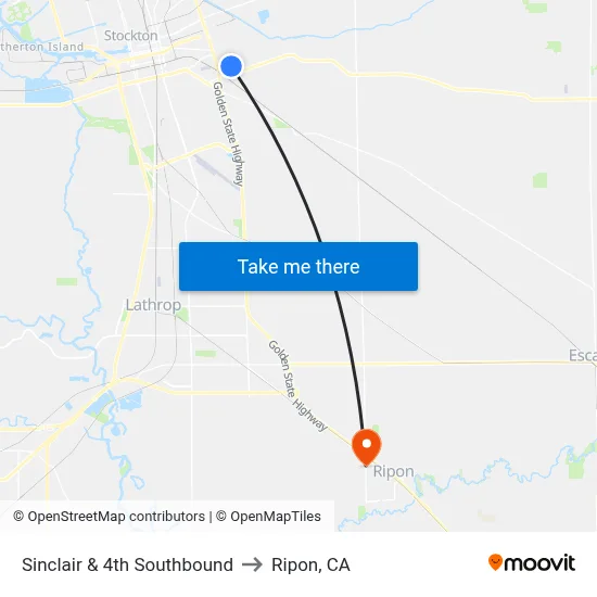 Sinclair & 4th Southbound to Ripon, CA map