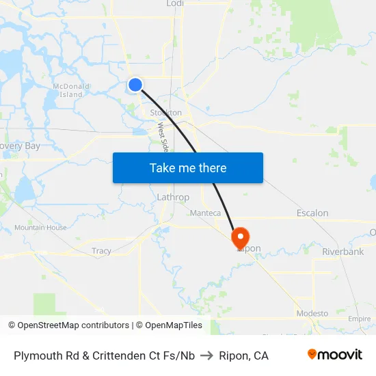 Plymouth Rd & Crittenden Ct Fs/Nb to Ripon, CA map