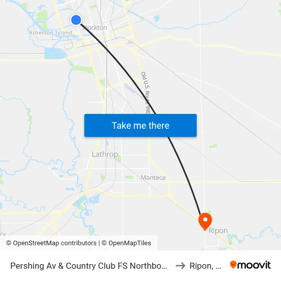 Pershing Av & Country Club FS Northbound to Ripon, CA map