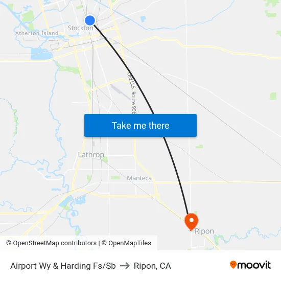 Airport Wy & Harding Fs/Sb to Ripon, CA map