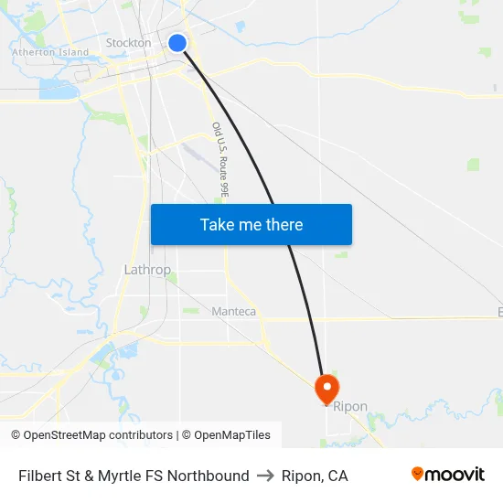 Filbert St & Myrtle FS Northbound to Ripon, CA map