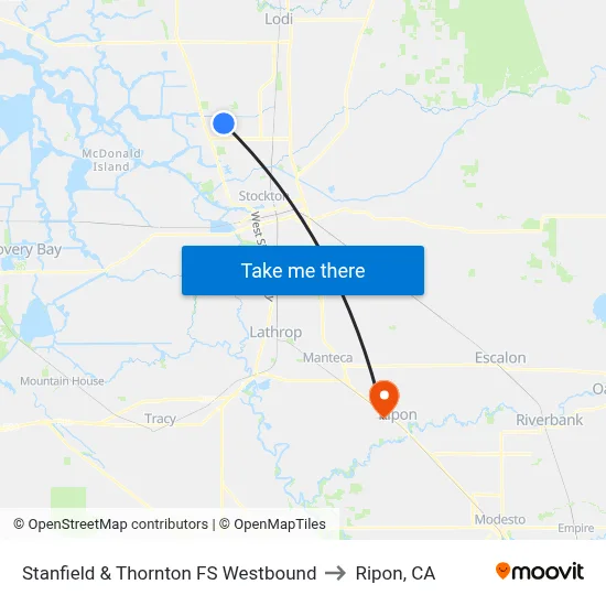 Stanfield & Thornton FS Westbound to Ripon, CA map