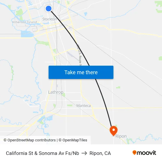 California St & Sonoma Av Fs/Nb to Ripon, CA map