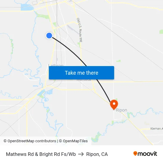 Mathews Rd & Bright Rd Fs/Wb to Ripon, CA map