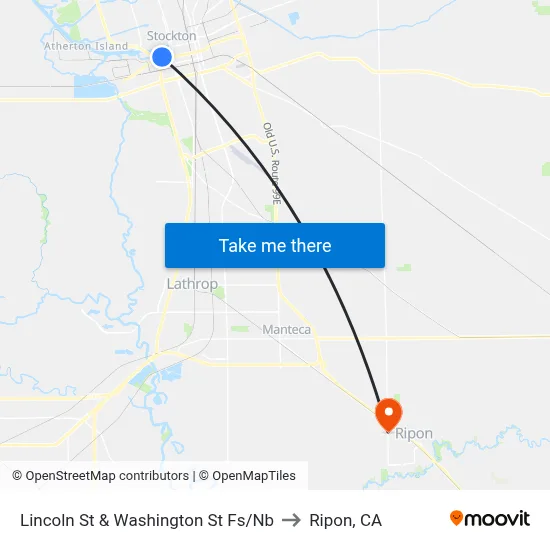 Lincoln St & Washington St Fs/Nb to Ripon, CA map