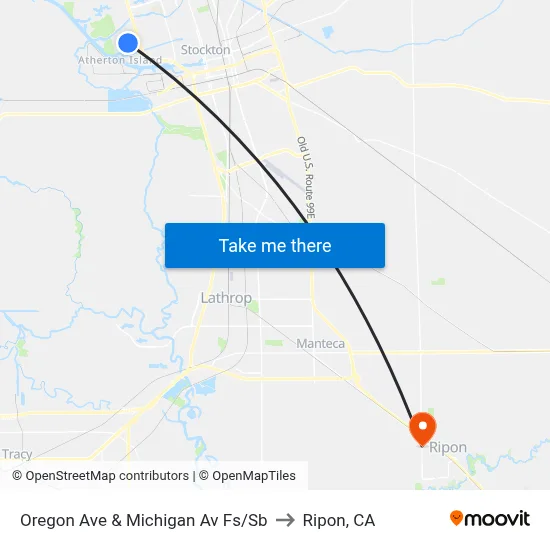 Oregon Ave & Michigan Av Fs/Sb to Ripon, CA map