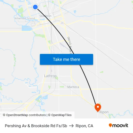 Pershing Av & Brookside Rd Fs/Sb to Ripon, CA map