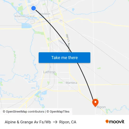 Alpine & Grange Av Fs/Wb to Ripon, CA map
