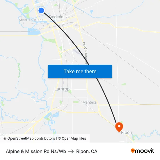 Alpine & Mission Rd Ns/Wb to Ripon, CA map
