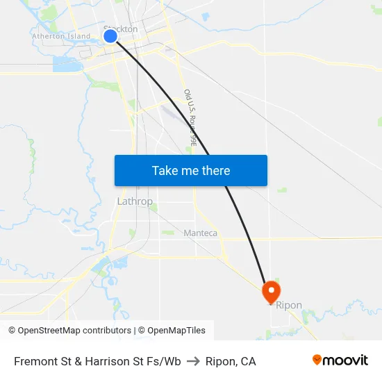 Fremont St & Harrison St Fs/Wb to Ripon, CA map