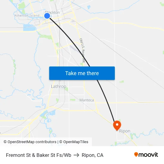 Fremont St & Baker St Fs/Wb to Ripon, CA map