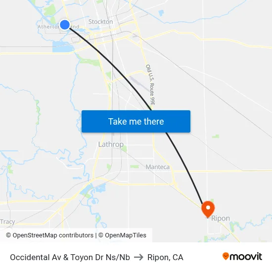Occidental Av & Toyon Dr Ns/Nb to Ripon, CA map