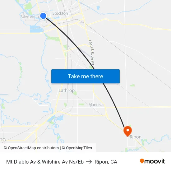 Mt Diablo Av & Wilshire Av Ns/Eb to Ripon, CA map