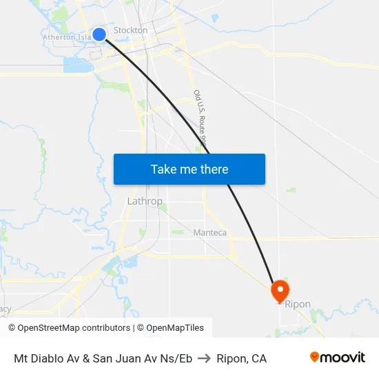 Mt Diablo Av & San Juan Av Ns/Eb to Ripon, CA map