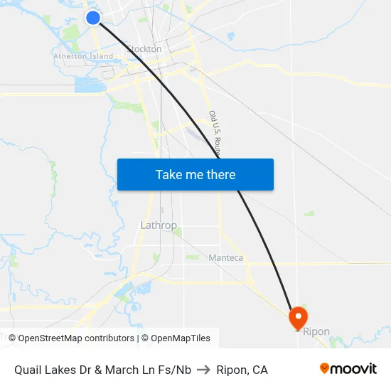 Quail Lakes Dr & March Ln Fs/Nb to Ripon, CA map