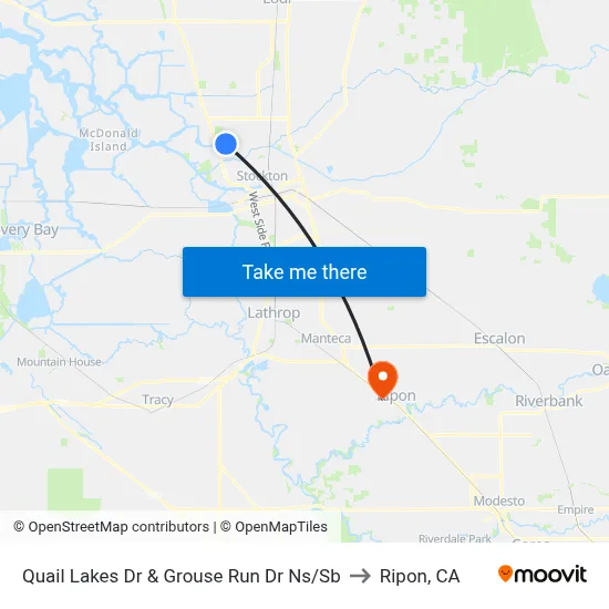 Quail Lakes Dr & Grouse Run Dr Ns/Sb to Ripon, CA map