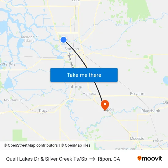 Quail Lakes Dr & Silver Creek Fs/Sb to Ripon, CA map