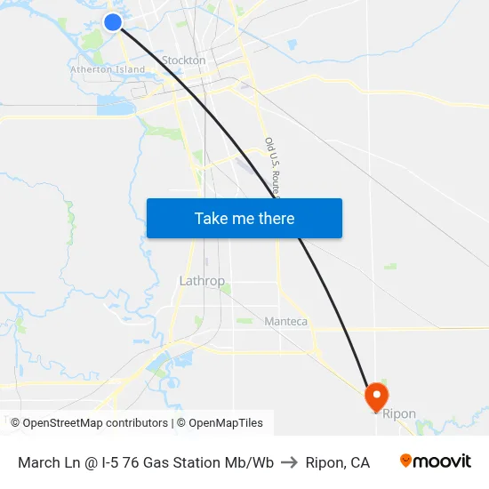 March Ln @ I-5 76 Gas Station Mb/Wb to Ripon, CA map
