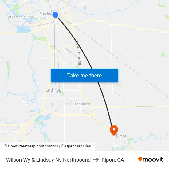 Wilson Wy & Lindsay Ns Northbound to Ripon, CA map