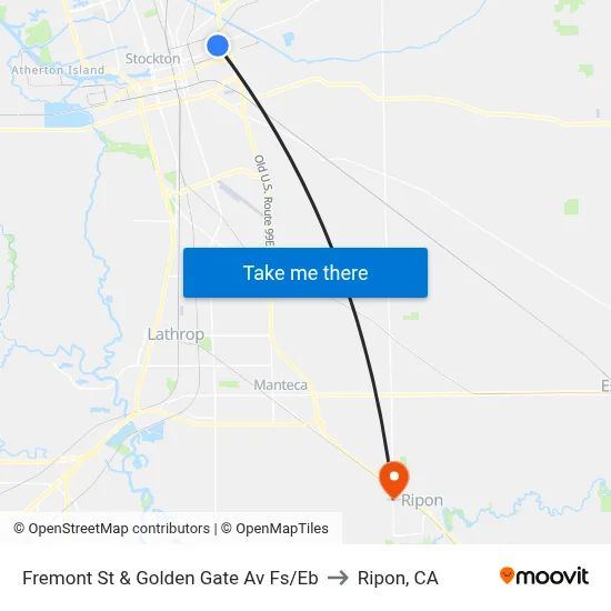 Fremont St & Golden Gate Av Fs/Eb to Ripon, CA map