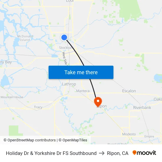 Holiday Dr & Yorkshire Dr FS Southbound to Ripon, CA map