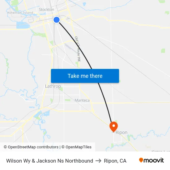 Wilson Wy & Jackson Ns Northbound to Ripon, CA map