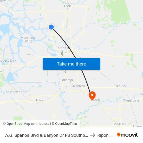 A.G. Spanos Blvd & Banyon Dr FS Southbound to Ripon, CA map