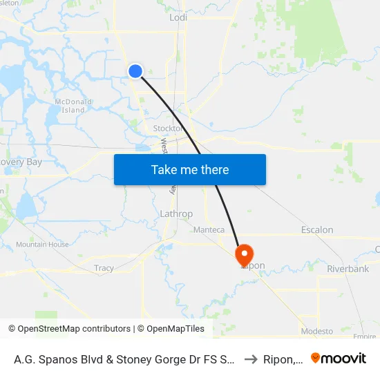 A.G. Spanos Blvd & Stoney Gorge Dr FS Southbound to Ripon, CA map