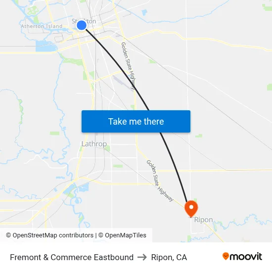 Fremont & Commerce Eastbound to Ripon, CA map
