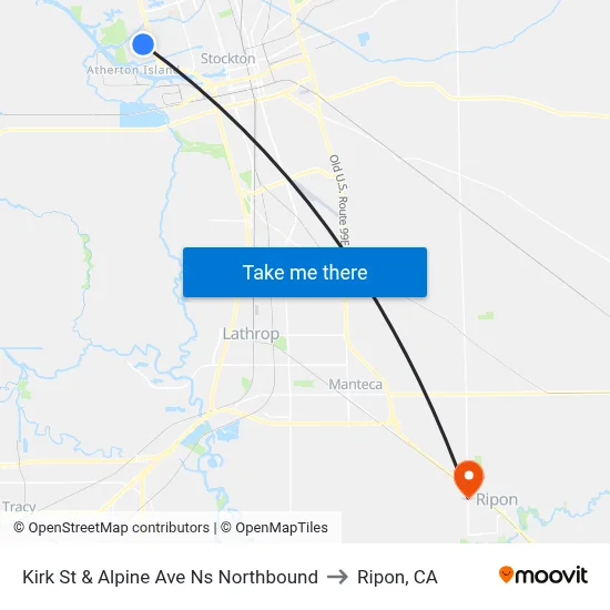 Kirk St & Alpine Ave Ns Northbound to Ripon, CA map