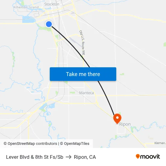 Lever Blvd & 8th St Fs/Sb to Ripon, CA map