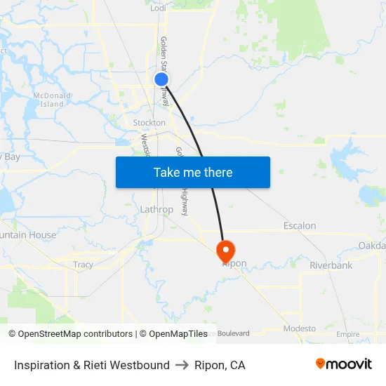 Inspiration & Rieti Westbound to Ripon, CA map