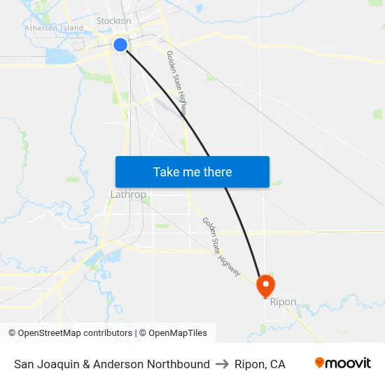 San Joaquin & Anderson Northbound to Ripon, CA map