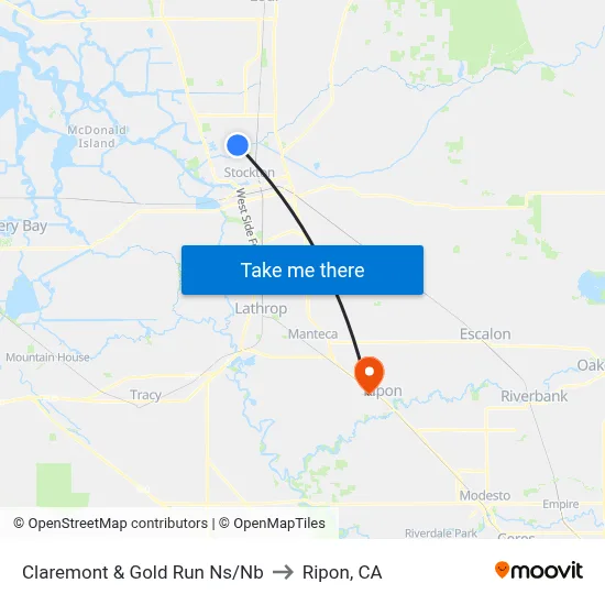 Claremont & Gold Run Ns/Nb to Ripon, CA map