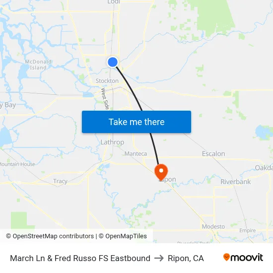 March Ln & Fred Russo FS Eastbound to Ripon, CA map