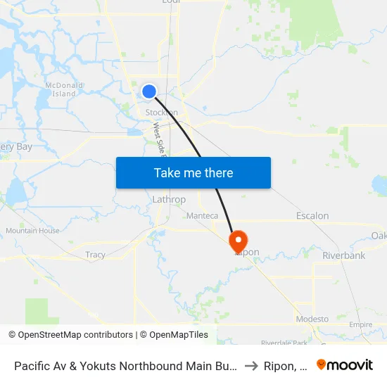 Pacific Av & Yokuts Northbound Main Building to Ripon, CA map