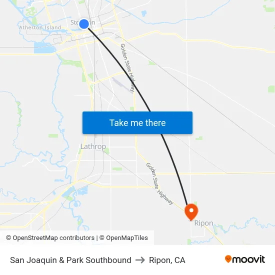 San Joaquin & Park Southbound to Ripon, CA map