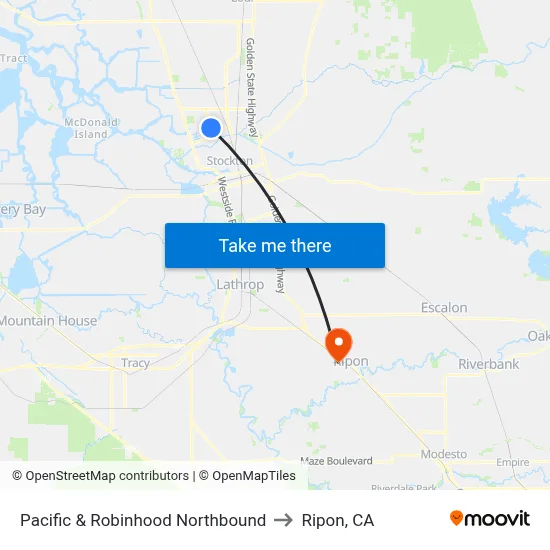 Pacific & Robinhood Northbound to Ripon, CA map