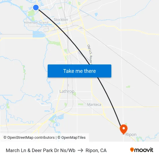 March Ln & Deer Park Dr Ns/Wb to Ripon, CA map