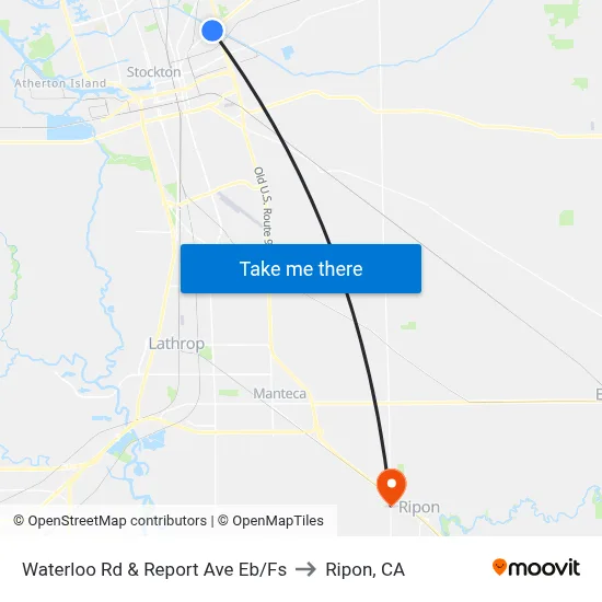 Waterloo Rd & Report Ave Eb/Fs to Ripon, CA map