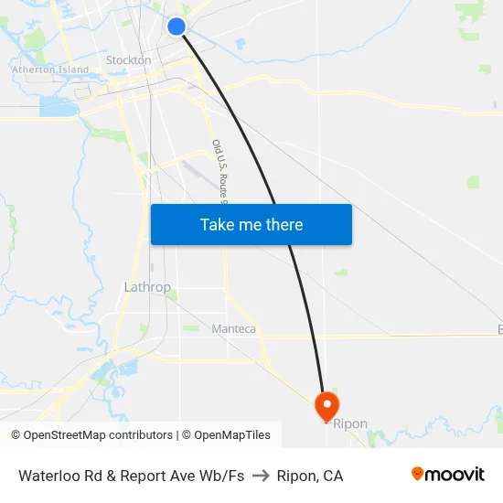Waterloo Rd & Report Ave Wb/Fs to Ripon, CA map