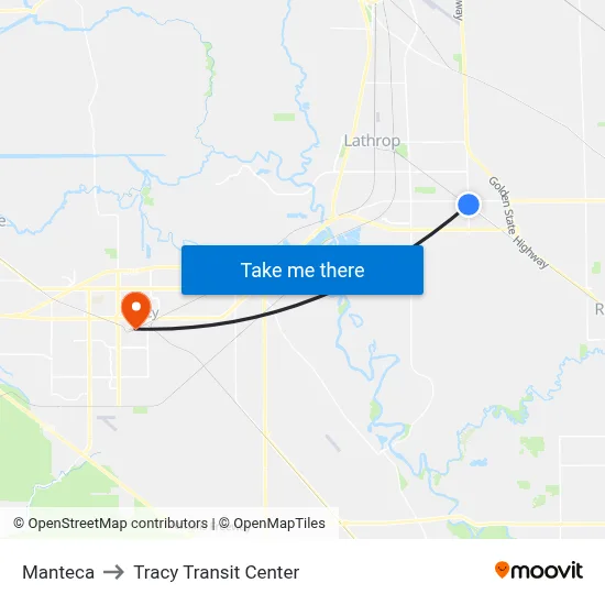 Manteca to Tracy Transit Center map