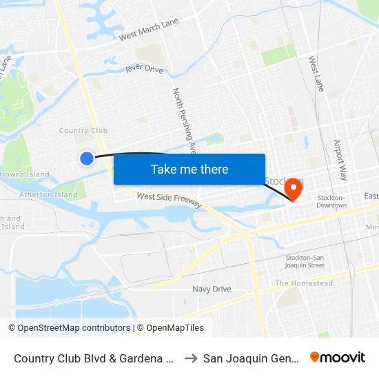 Country Club Blvd & Gardena Ave Ns Westbound to San Joaquin General Hospital map