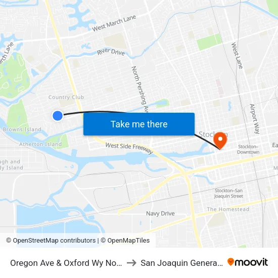 Oregon Ave & Oxford Wy Northbound Ns to San Joaquin General Hospital map