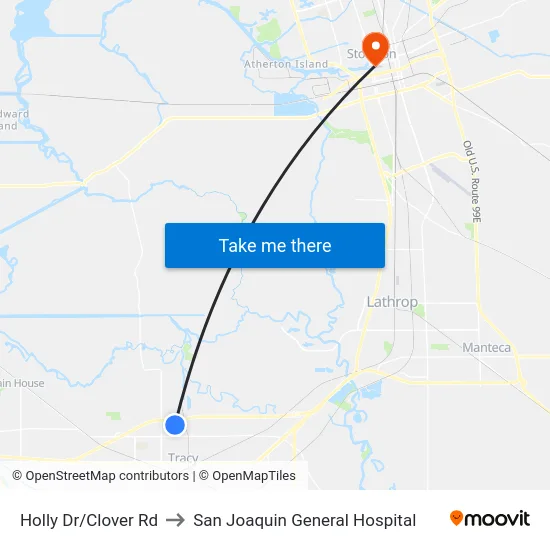Holly Dr/Clover Rd to San Joaquin General Hospital map